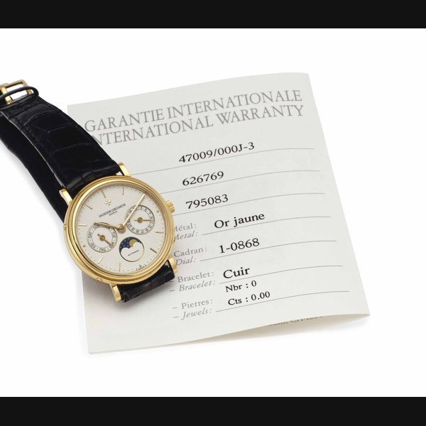 Vacheron Constantin Vacheron Constantin. A Fine 18k Gold Automatic Wristwatch with Day, Date and Moon Phase SIGNED VACHERON CONSTANTIN, GENEVE, REF. 47009, MOVEMENT NO. 795'083, CASE NO. 626'769, MANUFACTURED IN 1989