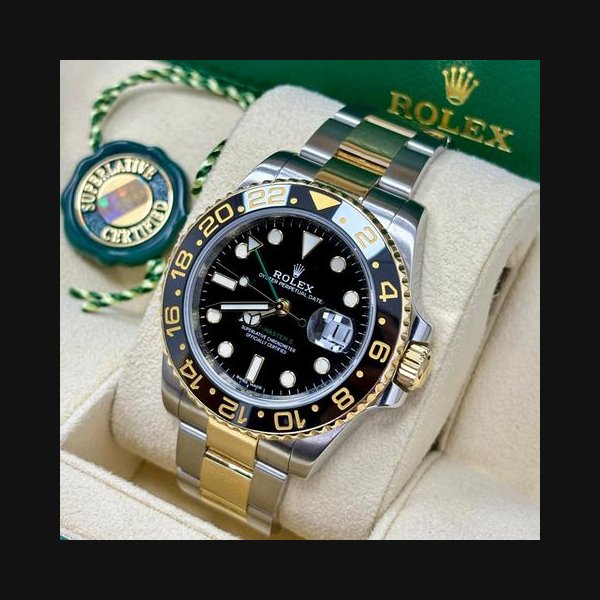 Rolex GMT-Master II116713LN 40MM Black Dial Gold and Steel Box + Papers