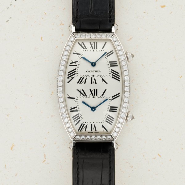 Cartier Cartier Tonneau Diamond-Set White Gold Dual Time Mécanique 2804H