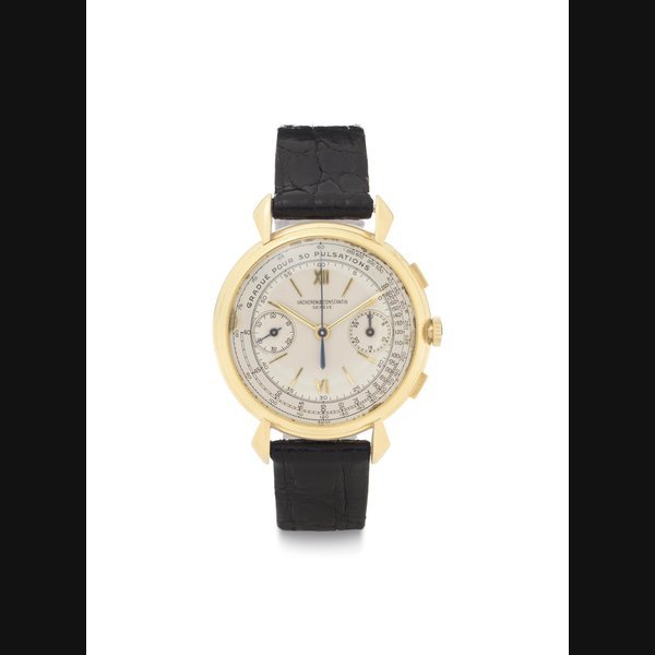 Vacheron Constantin Vacheron Constantin. A Fine and Rare 18K Gold Chronograph Wristwatch with Pulsometer and Tachometer Scales SIGNED VACHERON & CONSTANTIN, GENÈVE, MOVEMENT NO. 128'699, CASE NO. 294'261, CIRCA 1944
