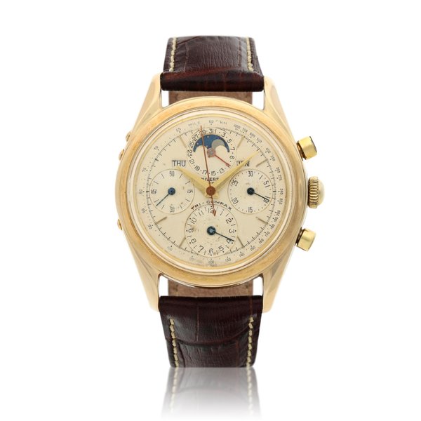Universal Genève Reference 330.194 Tri-Compax, A yellow gold triple calendar chronograph wristwatch with moon phases, Circa 1955 · 330.194