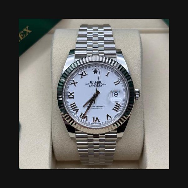 Rolex Rolex Datejust41 White Roman Dial Stainless Steel Fluted Bezel Jubilee Bracelet