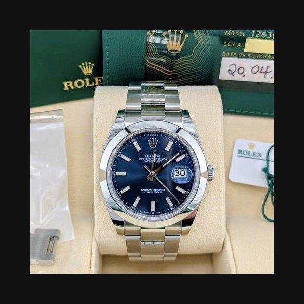 Rolex Datejust41 Blue Sunburst Dial Oyster Bracelet Box & Papers R# 126300