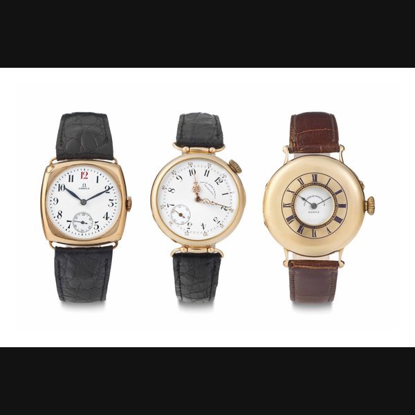  A Lot of Three Pink Gold Wristwatches THE FIRST SIGNED OMEGA, H. MOSER & CIE CASE NO. 531'071, THE SECOND PATEK PHILIPPE, MOVEMENT & CASE NO. 95'575, RETAILED BY BAILEY BANKS & BIDDLE, PHILADELPHIA, THE THIRD SIGNED VACHERON & CONSTANTIN, GENEVE, CASE & CUVETTE NO. 155'056, MOVEMENT NO. 260'355