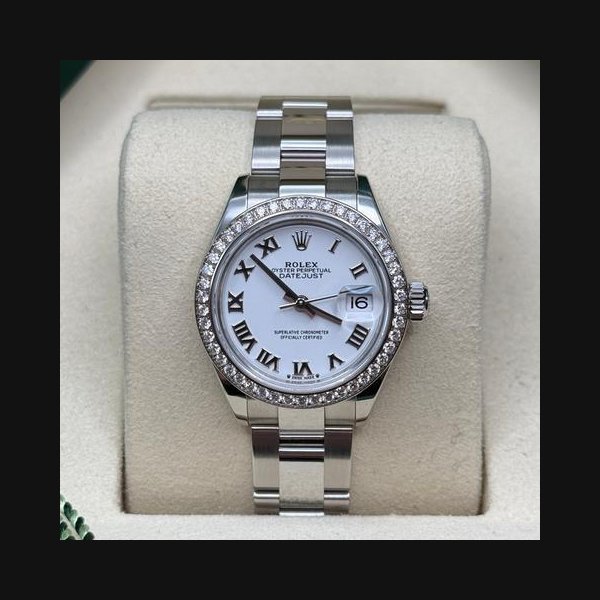 Rolex Rolex Lady-DatejustNEW 2026 White Roman Dial Stainless Steel Diamond Bezel Oyster Bracelet