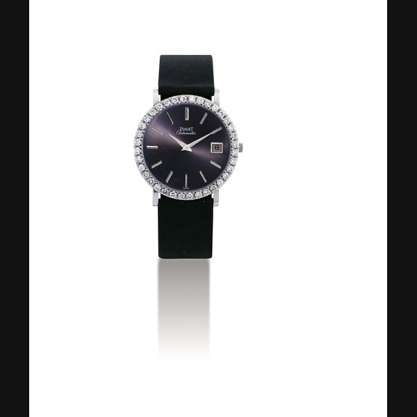 PIAGET. A RARE 18K WHITE GOLD AND DIAMOND-SET AUTOMATIC WRISTWATCH WITH DATE SIGNED PIAGET, AUTOMATIC, REF. 13164, CASE NO. 211'404, CIRCA 1980