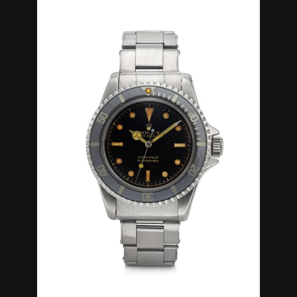 ROLEX, STAINLESS STEEL 'SUBMARINER' WITH GILT 'EXCLAMATION' DIAL, AND POINTED CROWN GUARDS, REF. 5512