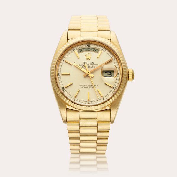 Rolex Reference 18038 Day-Date | A yellow gold automatic wristwatch with day, date, and bracelet, Circa 1978 · 18038