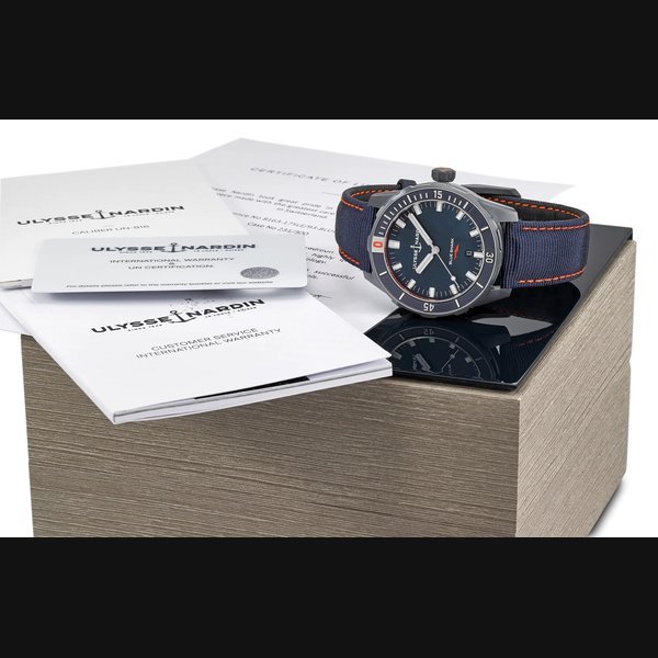 Ulysse Nardin ULYSEE NARDIN. A BLACK PVD-COATED STAINLESS STEEL AUTOMATIC LIMITED EDITION WRISTWATCH WITH DATE, ORIGINAL WARRANTY AND BOX · 8163-175