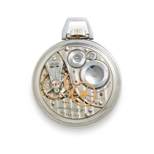 Elgin. A fine and rare stainless steel open face center seconds hack watch with winding indicatorB. W. Raymond, Nos. 28407038 and 41758538
