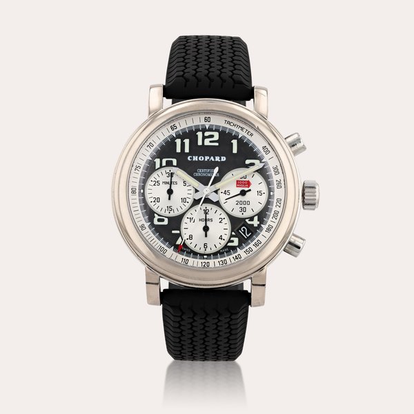 Chopard Mille Miglia, limited edition, reference 1251     Montre bracelet chronographe en or blanc |  White gold chronograph wristwatch     Vers 2005 |  Circa 2005