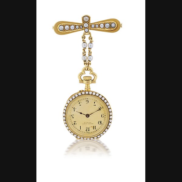 HENRY CAPT, GENEVE GOLD AND PEARL SET KEYLESS LEVER PENDANT WATCH WITH MATCHING BROOCH NO. 46867, CIRCA 1910