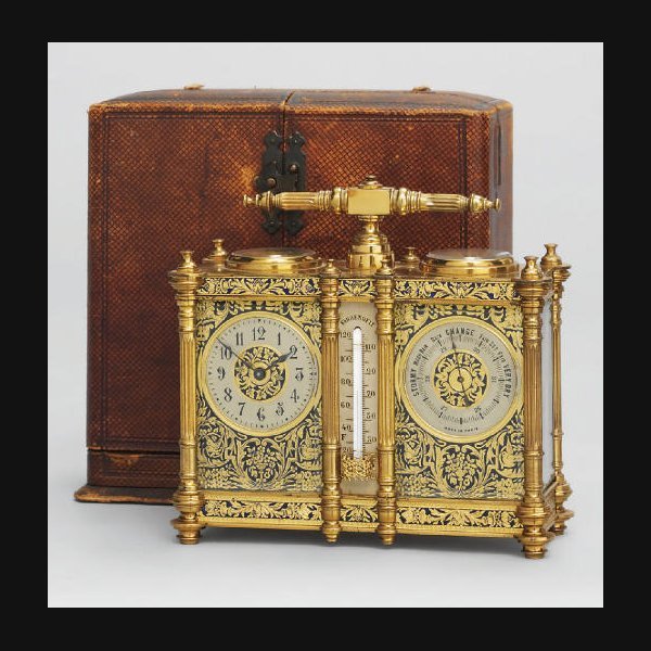 A French brass and enamel compendium eight day carriage timepiece CIRCA 1890