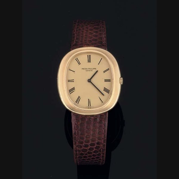 Patek Philippe. An 18ct Gold Automatic Oval Cased Wristwatch SIGNED PATEK PHILIPPE, GENEVE, MODEL ECLIPSE, CASE NO 529060, MOVEMENT 1285424, REF 3589, CIRCA 1970