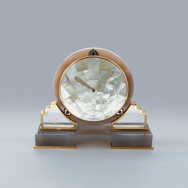 Cartier Cartier Agate Rock Crystal and Mother of Pearl Quartz Desk Clock