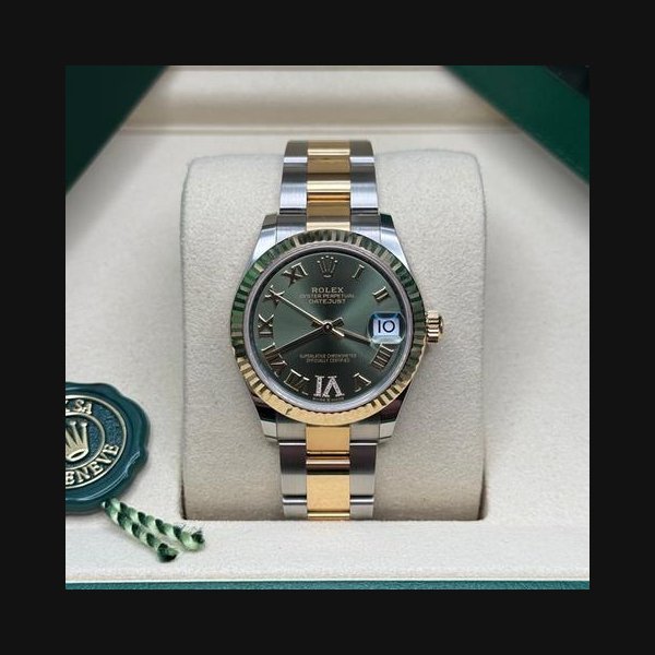 Rolex Rolex Datejust31 NEW 2026 Green Roman Pave 6 Diamond Dial Two Tone Yellow Gold Fluted Oyster