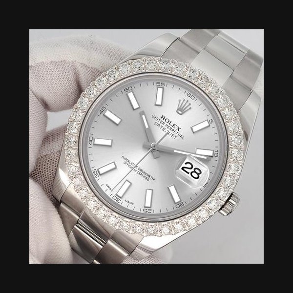 Rolex Rolex Datejust II41mm 3.8ct Diamond Bezel/Silver Index Watch 116300 Box Papers