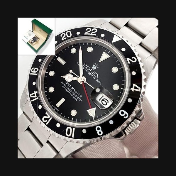 Rolex GMT-Master1999 Rolex GMT-Master Black Dial/Bezel Steel Oyster 40mm Watch 16700 Box/Papers