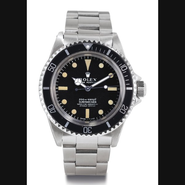 ROLEX. A STAINLESS STEEL AUTOMATIC WRISTWATCH WITH CENTER SECONDS AND BRACELET SIGNED ROLEX, OYSTER PERPETUAL, SUBMARINER, 220M=660FT, CASE NO. 1829444, REF. 5512, CIRCA 1965
