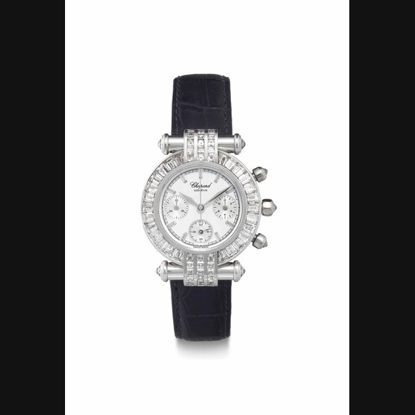 Chopard. A Lady's 18k White Gold and Diamond-Set Chronograph Wristwatch SIGNED CHOPARD, GENEVE, IMPERIALE MODEL, REF. 38/3181-20, NO. 109, CASE NOS. 391'594 AND 4143, CIRCA 2004