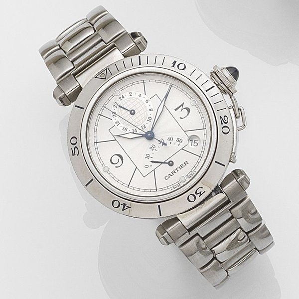 Cartier Cartier. A stainless steel automatic calendar bracelet watch Pasha, Ref:2388, Case No.476751CD, Movement No.99207, Circa 2000