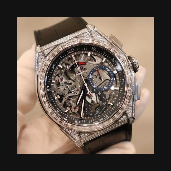 Zenith Defy El Primero21 Openworked Dial on Leather Strap Bracelet 32.9000.9004/78.R582 2020 Skeleton Dial Diamond Bezel 1/100th Chronograph Titanium Full Set