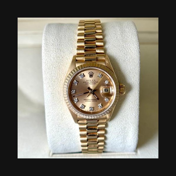 Rolex Rolex Lady-Datejust26mm Factory Diamond Champagne Dial 18K Yellow Gold Fluted Bezel 1997 ORIGINAL PAPERS