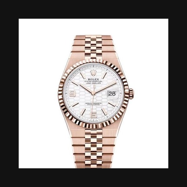 Rolex Land-Dweller40 NEW 2025 White Intense Honeycomb Dial Rose Gold Flat Jubilee Bracelet Ref. 127335