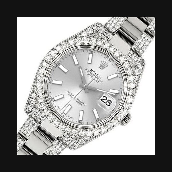 Rolex Rolex Datejust II41mm 10.3CT Diamond Bezel/Case/Bracelet/Silver Dial Box Papers