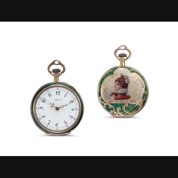 Tiffany & Co. A Lady's Fine 18k gold, Enamel and Diamond-set Openface Pendant Watch Signed Tiffany & Co., Case No. 86'025, Circa 1905