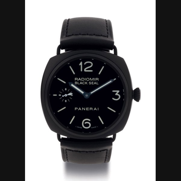 PANERAI. A FINE OVERSIZED BLACK CERAMIC CUSHION DIVER'S WRISTWATCH WITH ECCENTRIC SECONDS SIGNED OFFICINE PANERAI, RADIOMIR, BLACK SEAL CERAMIC, CASE NO. BB 1383396, REF. OP 6723, PAM 00292, CIRCA 2008