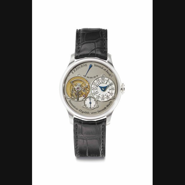 F.P.Journe. A Very Fine and Rare Platinum Tourbillon Wristwatch with Constant Force Remontoir, Power Reserve and Dead Beat Second Signed F.P.Journe, Invenit et Fecit, Remontoir d'Egalité avec Seconde Morte, Tourbillon Souverain, No. 546-TN, Circa 2004