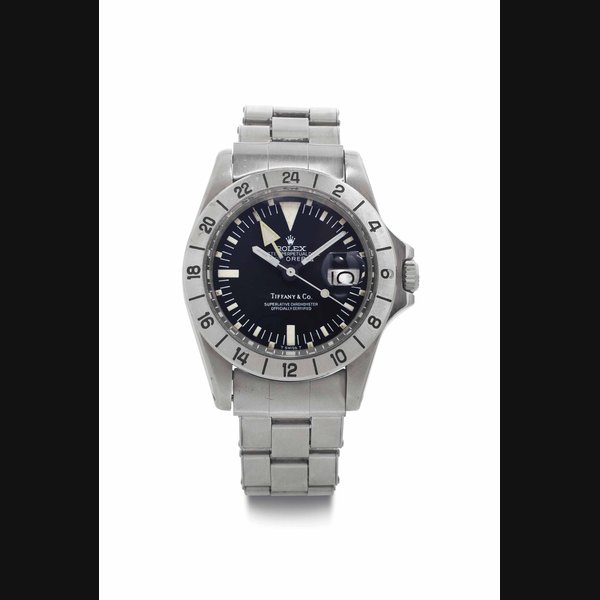 Rolex. A Stainless Steel Automatic Wristwatch with 24-Hour Hand, Date, and Bracelet SIGNED ROLEX, RETAILED BY TIFFANY & CO., OYSTER PERPETUAL DATE, EXPLORER II, STEVE MCQUEEN MODEL, REF. 1655, CASE NO. 4'063'781, CIRCA 1974