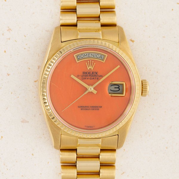 Rolex Day-Date 18038 Coral Dial 18k YG
