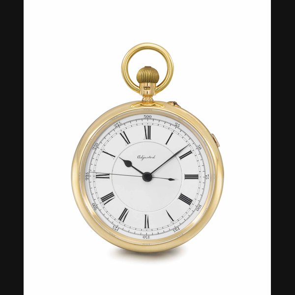 Louis Audemars. A rare 18K gold openface keyless lever watch with stoppable centre seconds and English case, made for the English market SIGNED L. AUDEMARS, BRASSUS & GENÈVE, NO. 134'945, CASE NUMBERED 134'945 AND STAMPED I.J.T.N. FOR ISAAC JABEZ THEO NEWSOME, MOVEMENT MADE CIRCA 1883, ENCASED CIRCA 1900