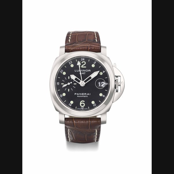 Panerai. A large stainless steel automatic dual time wristwatch with date, guarantee and box SIGNED PANERAI, LUMINOR GMT, AUTOMATIC, OCEAN CHRONOMETER, NO. H254/800, REF. OP 6626 PAM 159, MOVEMENT NO. 418'323, CASE NO. BB 1'144'218, CIRCA 2004