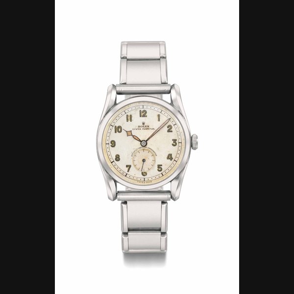 Rolex. A fine and rare stainless steel automatic wristwatch with fancy lugs SIGNED ROLEX, OYSTER PERPETUAL, REF. 5016, CASE NO. 641'644, CIRCA 1948