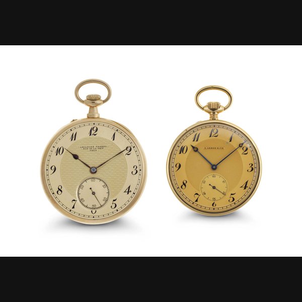 Swiss Swiss. A Lot of Two Gold Openface Keyless Lever Dress Watches THE FIRST SIGNED L. LEROY & CIE, CASE NO. 316'607, THE SECOND UNSIGNED, CASE NO. 80'717, BOTH CIRCA 1900, Price & Market Data