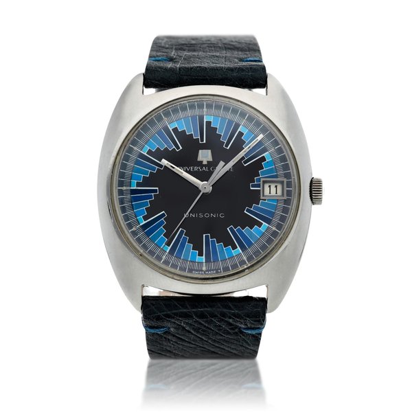 Universal Genève Reference 852101 Unisonic  A stainless steel wristwatch with date and buzzsaw dial, Circa 1975