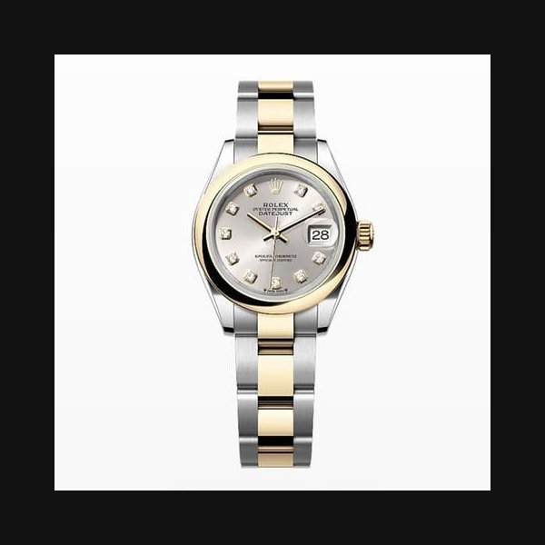 Rolex Rolex Lady-DatejustNEW 2024 Silver 10 Diamond Dial Two Tone Yellow Gold Smooth Bezel Oyster