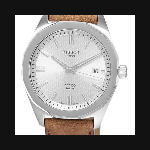 Tissot PRC 100Solar Quartz 39MM Silver Dial Leather Men's Watch T151.422.16.031.00 Ref. T1514221603100