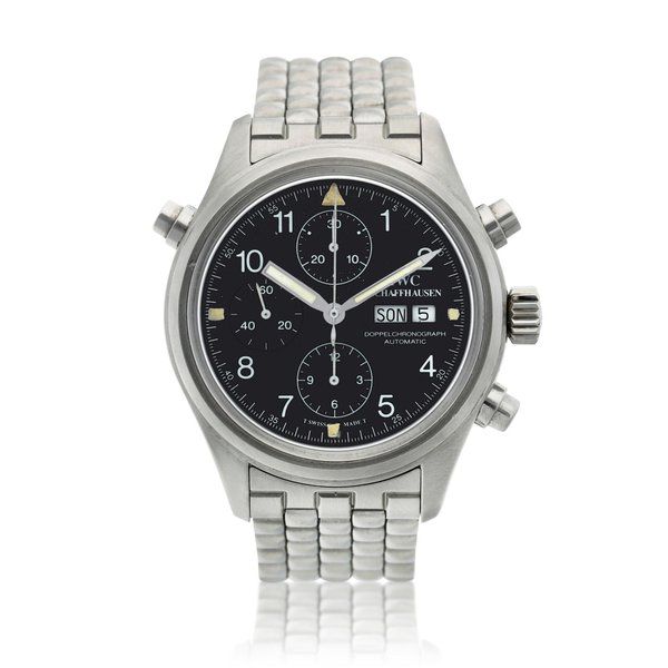 IWC Reference IW3711-17 Pilot's Doppelchronograph  A stainless steel automatic split seconds chronograph wristwatch with day and date, Circa 1995