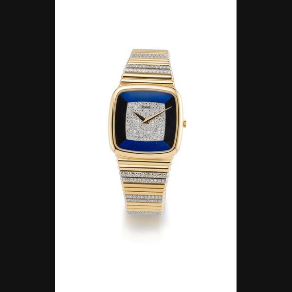 Piaget Piaget. An 18K two colour gold, onyx, lapis lazuli and diamond set manual wind bracelet watch Ref:9772 C 151, Case No.272279, Movement No.764139, Circa 1970 · 9772