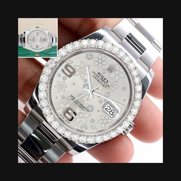 Rolex Datejust116200 36mm 2.7ct Diamond Bezel/Silver Floral Dial Oyster Watch