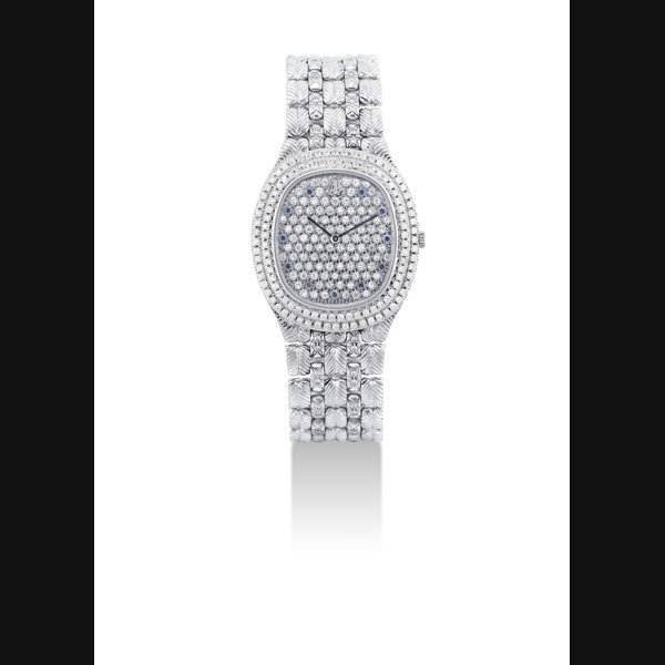 Audemars Piguet AUDEMARS PIGUET. A FINE 18K WHITE GOLD DIAMOND AND SAPPHIRE-SET OVAL BRACELET WATCH SIGNED AUDEMARS PIGUET, CASE NO. C90796, CIRCA 1980
