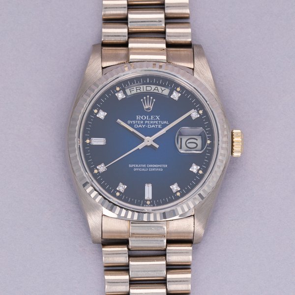 Rolex Day-Date 18039 Blue Vignette Diamond Dial 18k WG