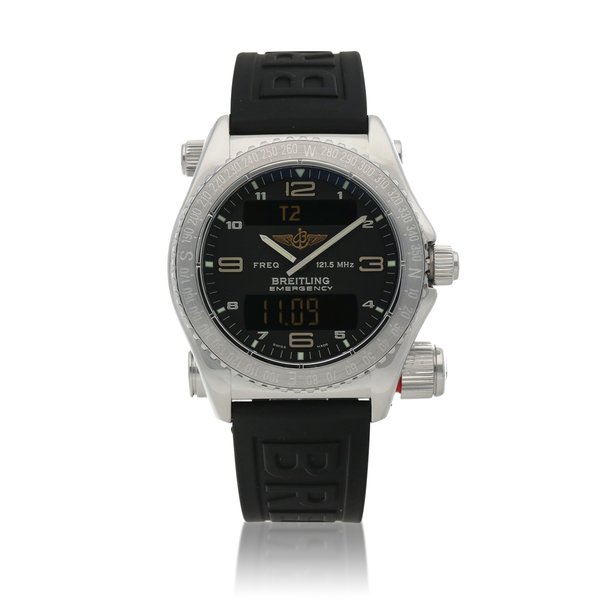 Breitling Emergency, Ref. J5632111/B433  Limited edition white gold multi-functional LCD wristwatch with emergency beacon  Circa 1998