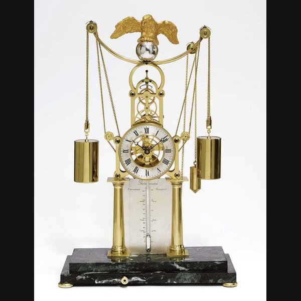 An English Brass An English brass, silvered brass and green marble weight-driven skeleton timepiece: 'The Whitlock Eagle Clock' PROBABLY RETAILED BY DENT & CO. CIRCA 1965