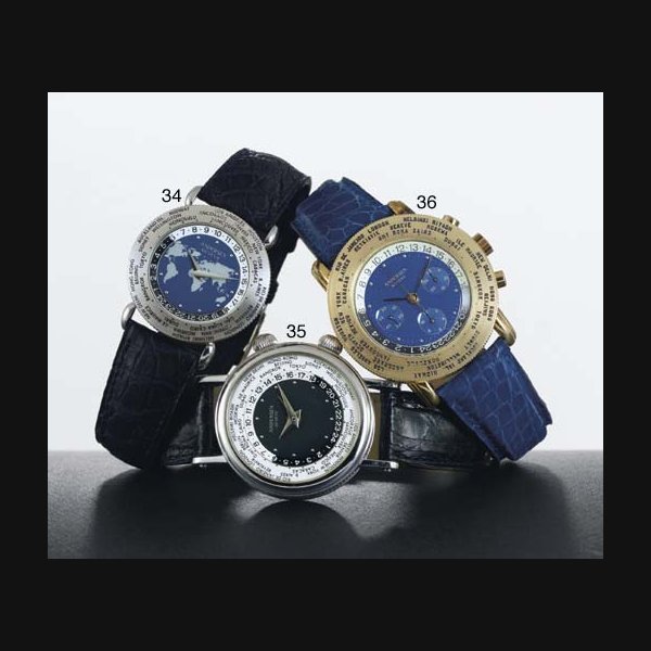 ANDERSEN. A LARGE 18K GOLD WORLD TIME CHRONOGRAPH WRISTWATCH SIGNED ANDERSEN, GENEVE, MOVEMENT SIGNED LEMANIA, MOVEMENT NO. 4490148, CIRCA 1990
