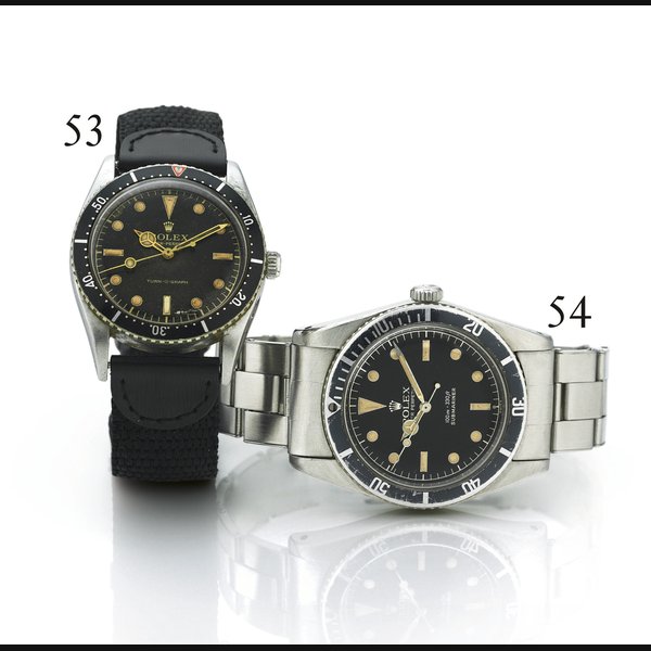 ROLEX. A RARE STAINLESS STEEL AUTOMATIC WRISTWATCH WITH CENTER SECONDS AND BRACELET SIGNED ROLEX, "SUBMARINER", 100M=330FT, CASE NO. 762741, REF. 5508, CIRCA 1962
